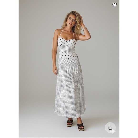 Princess Polly Dresses & Skirts - Princess Polly Marguerite Polka Dot Halter Maxi Dress Ruched White Black US 4